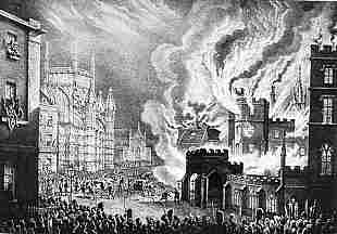 Westminster Palace on fire